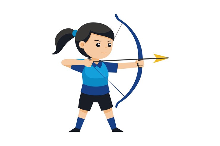 Vector a girl is holding a bow and arrow and is about to shoot it