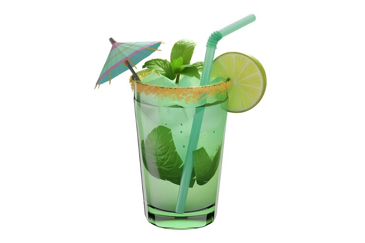 Vector a glass with a lime and mint leaf on it