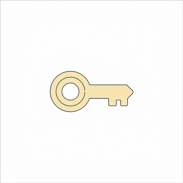 a gold key that is on a white background