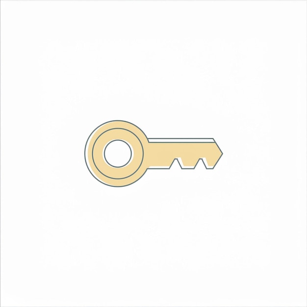 a gold key that is on a white background