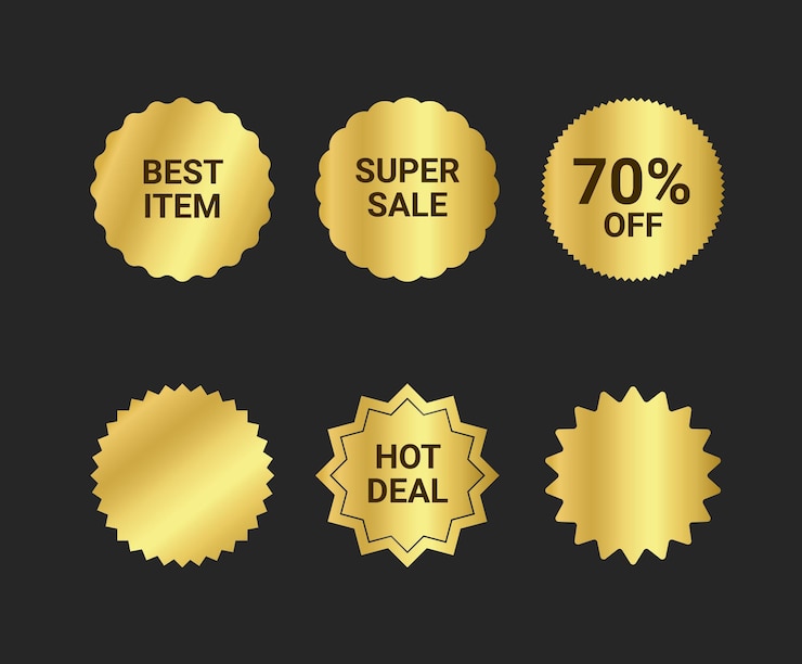 A gold label that emphasizes sales and discounts when selling a product illustration set deal
