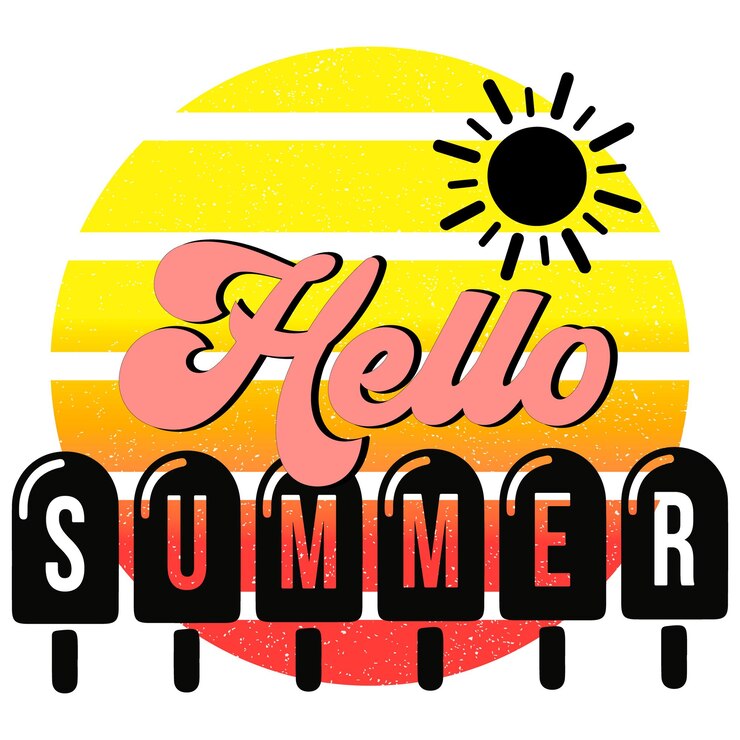 Vector a graphic of a hello summer sign with the sun in the background.
