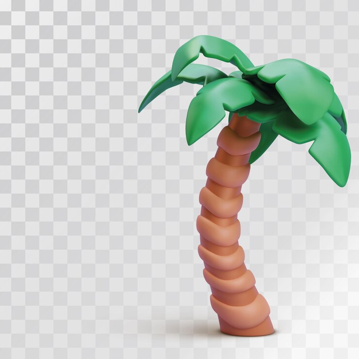 A green and brown palm tree with a brown trunk and green leaves