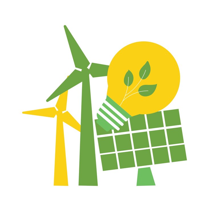 Vector a green and yellow picture of a wind turbine with a green and yellow background