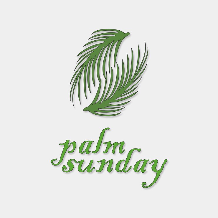 a green palm leaf logo that says Palm Sunday on it