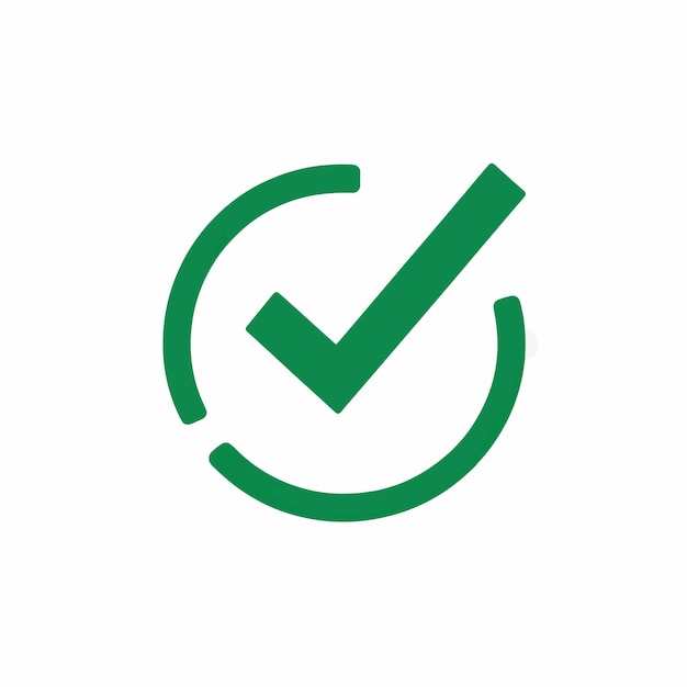 a green tick on a white background with a green arrow pointing to the left