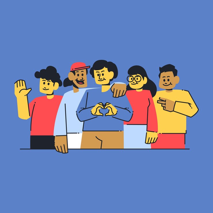 Vector a group of people standing together in various pose