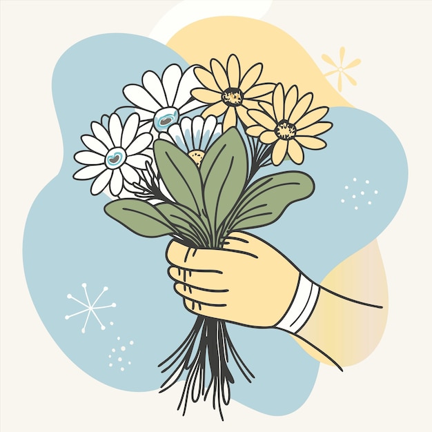 a hand holding a bouquet of flowers that says quot daisies quot