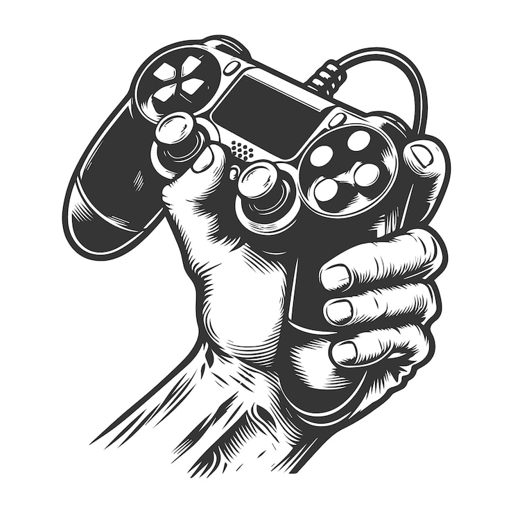 Vector a hand holding a game controller that says  game