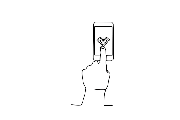 a hand pointing at the internet network on the cellphone international internet day oneline drawing