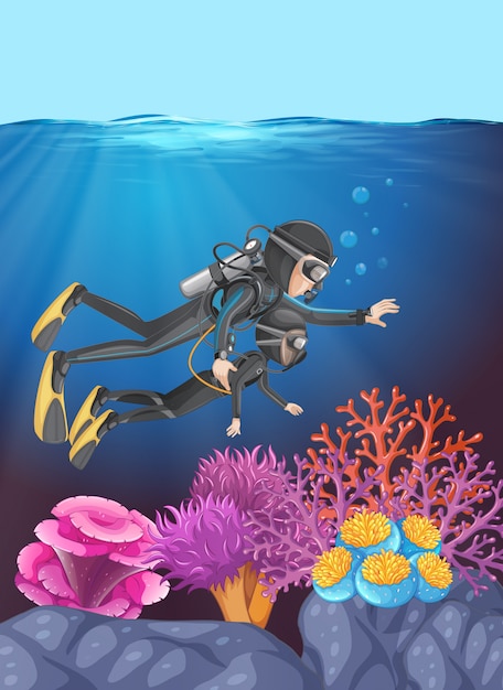 a kid learn to diving