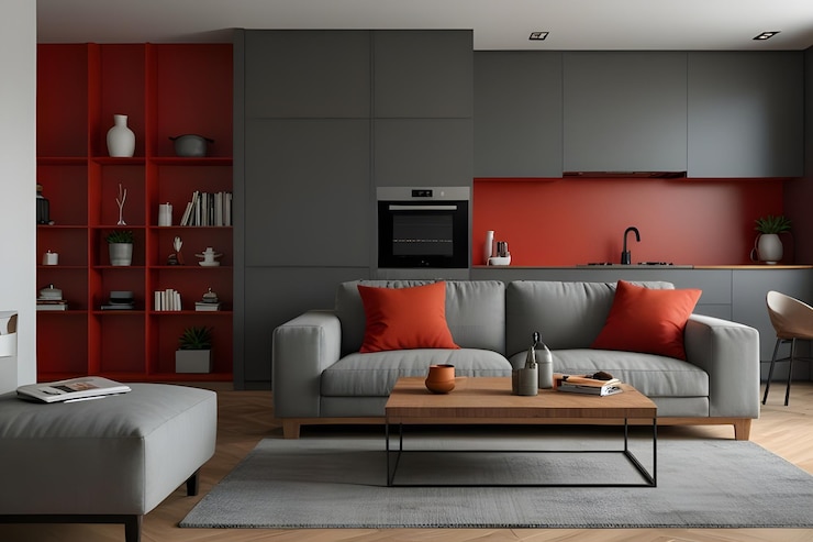 a living room with a couch and a coffee table