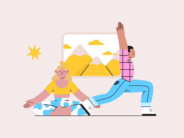 a man and a woman are doing yoga on a mat