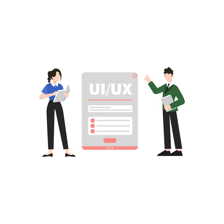 Vector a man and woman are talking to a ui application.