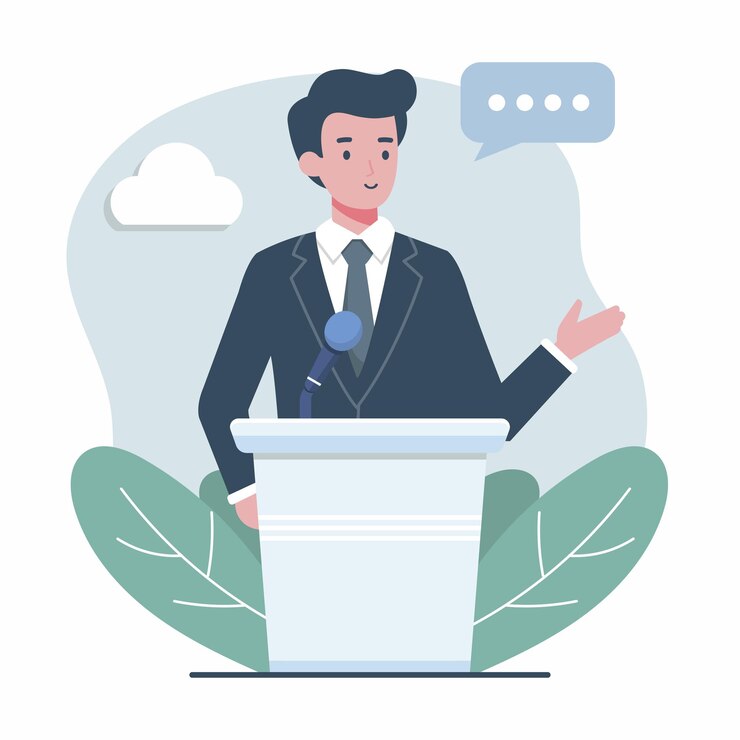 Vector a man delivering a speech simple flat design style illustration