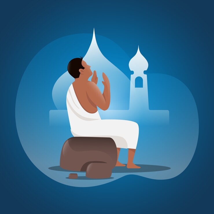 A man is praying during the hajj