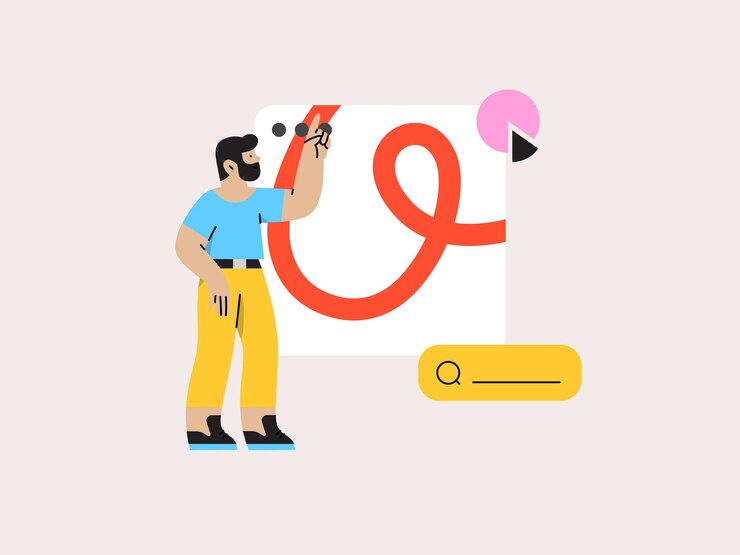 a man painting a wall with a red arrow and a sign that says e
