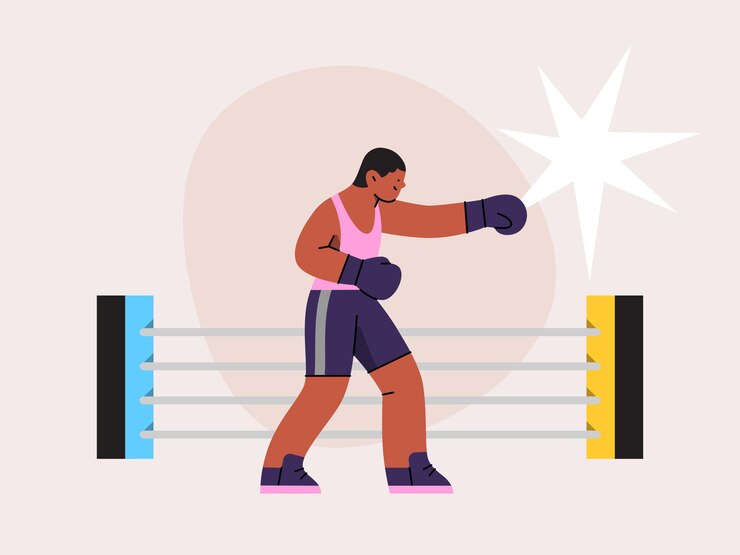 a man wearing a boxing gloves stands in a ring with a star on it