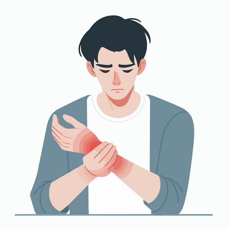 Vector a man with a bandage on his arm and a hand that says quot no quot