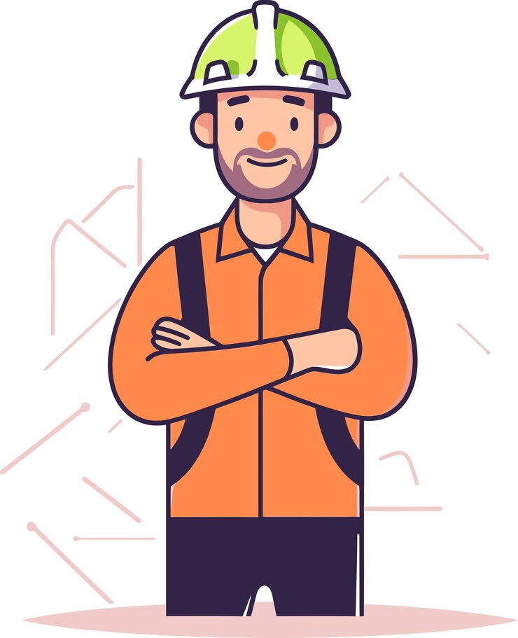 Vector a man with a helmet on his head stands with his arms crossed