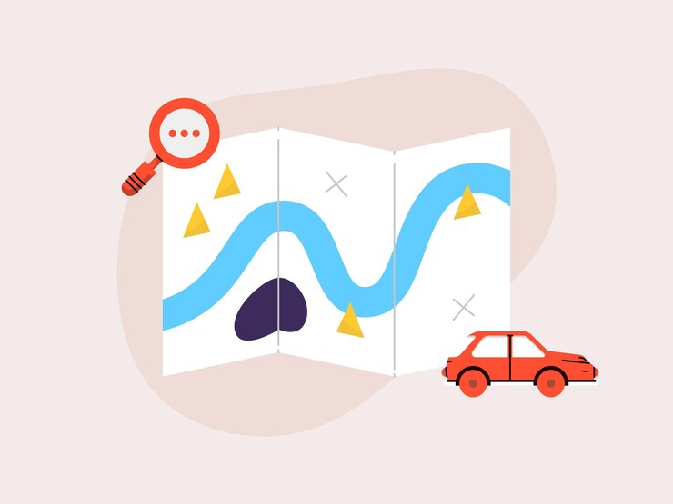 a map with a car and a car on it