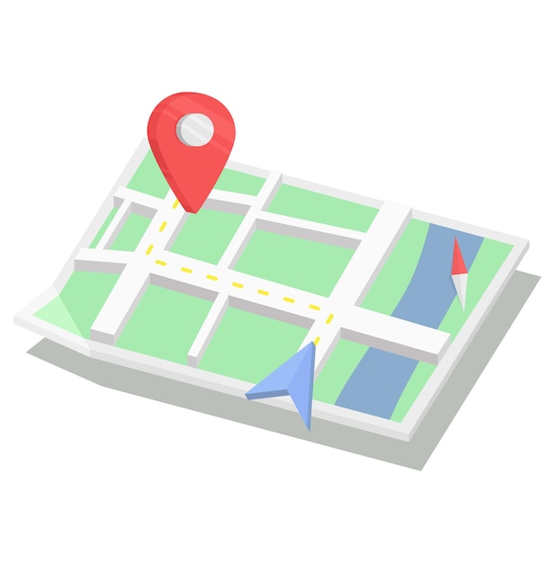 a map with a red pin on it isometric design