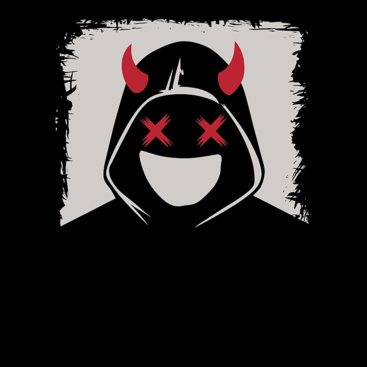 Vector a mysterious hooded figure with devilish horns and crossedout eyes