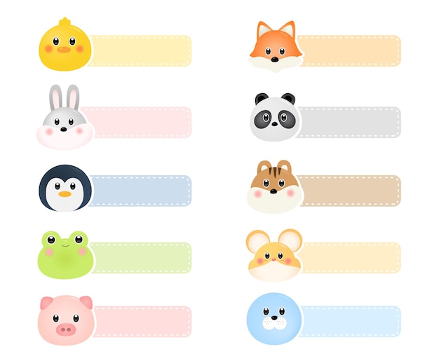 A name tag with animal pictures like the tag illustration set Vector drawing Hand drawn style