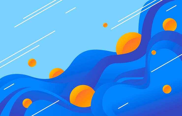 Vector a painting of orange and blue bubbles in a blue sky