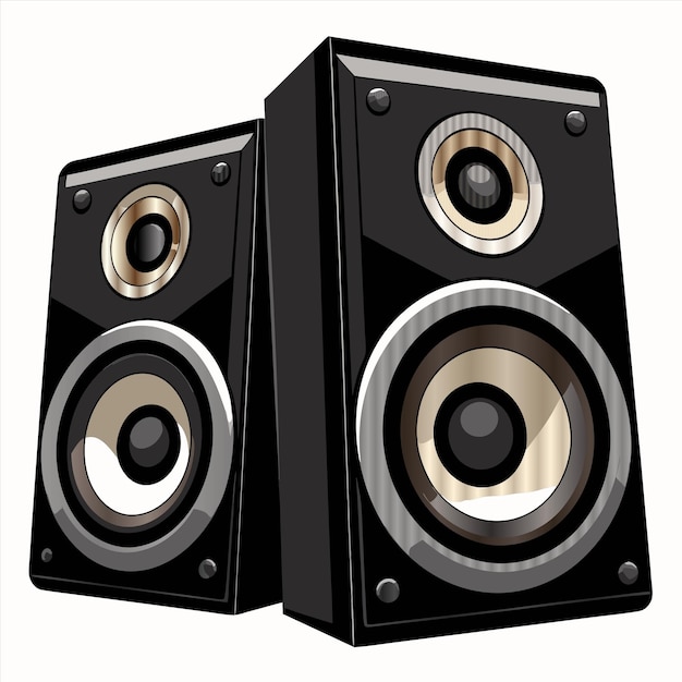a pair of speakers that are black and white