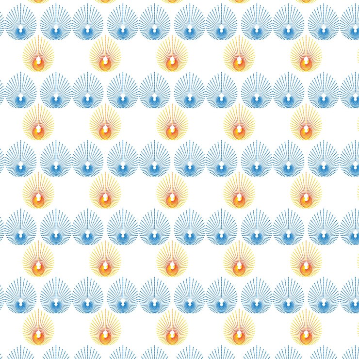a pattern of blue and yellow candles with blue and white hearts on a white background