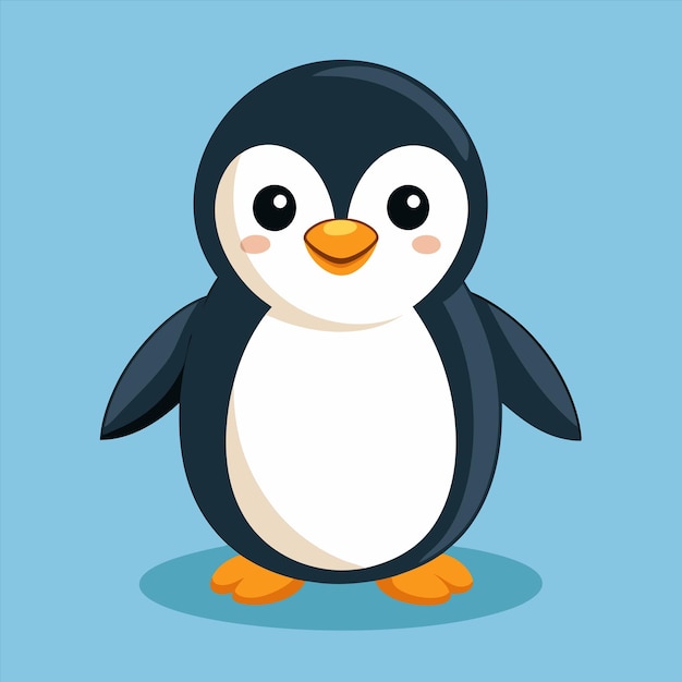 a penguin with a white face and a blue background