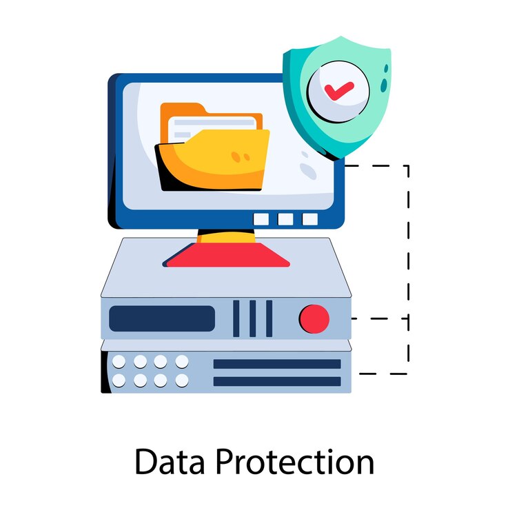 Vector a picture of a computer with the words data protection