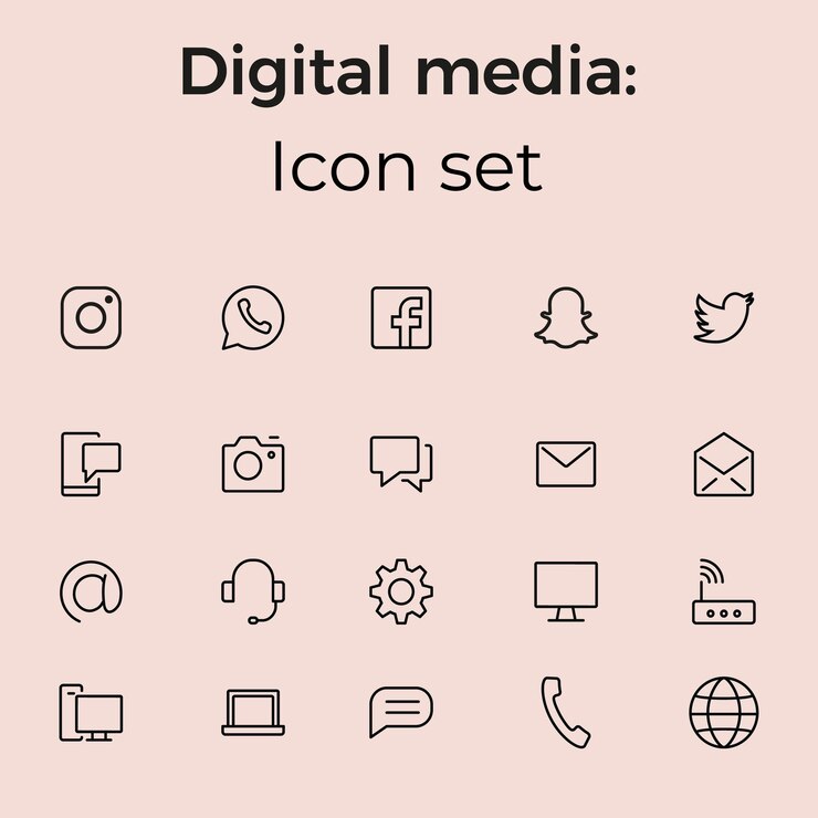 A pink background with the words digital media : icon set.