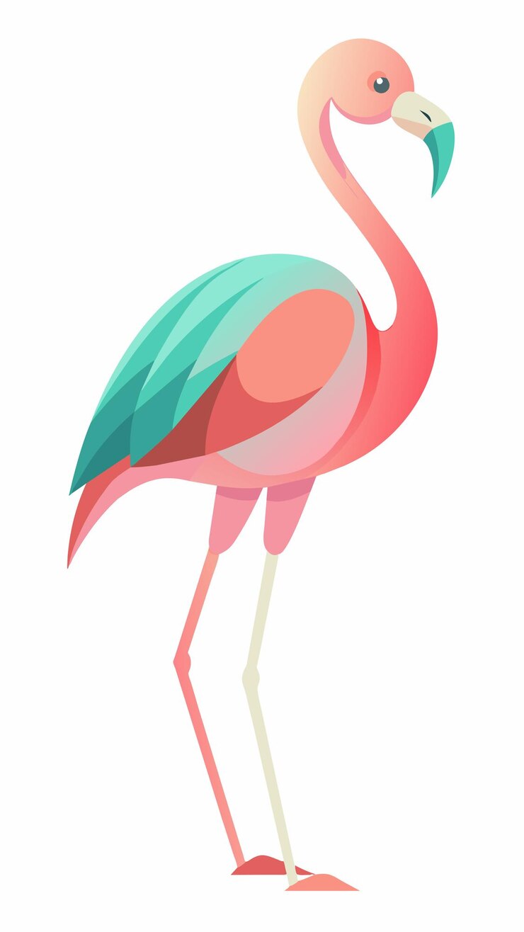 Vector a pink flamingo with a blue and green coloring