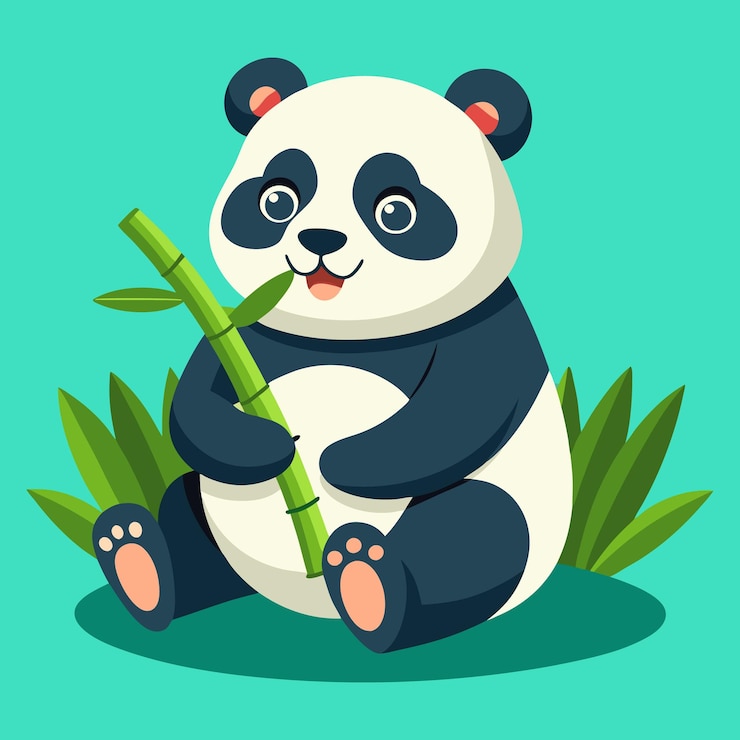 Vector a playful panda munching on bamboo captured