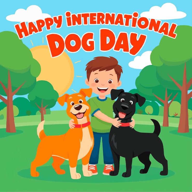 Vector a poster for a happy dog day with a bay and dog