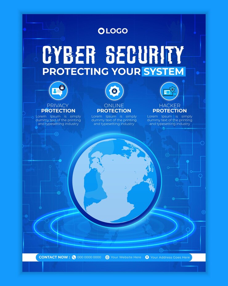 Vector a poster for cyber security protection with a blue background