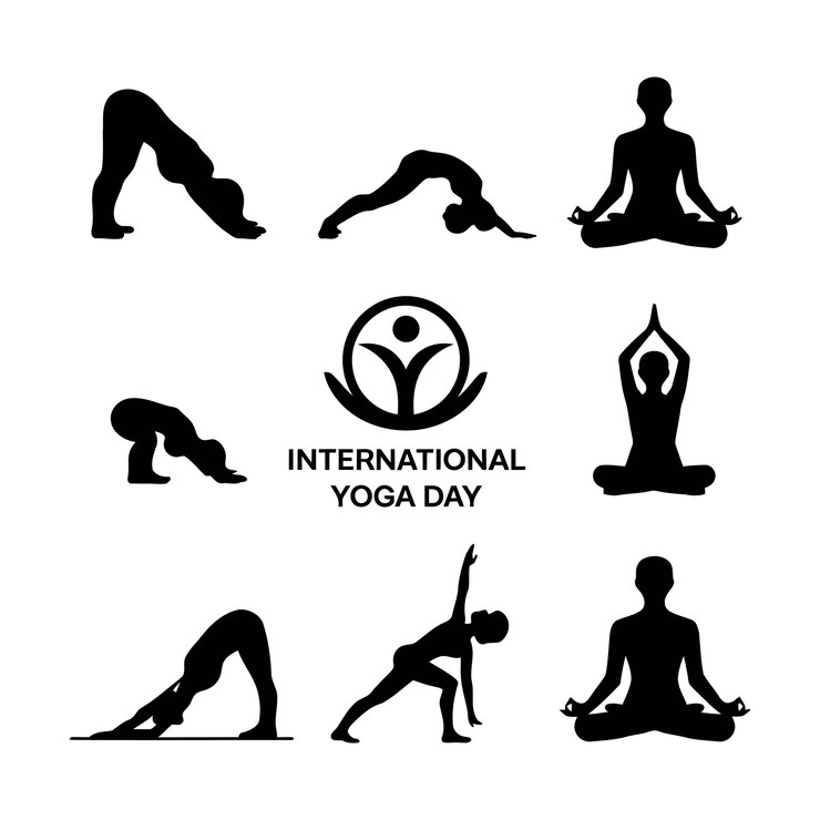 a poster for international yoga with a picture of a person doing yoga