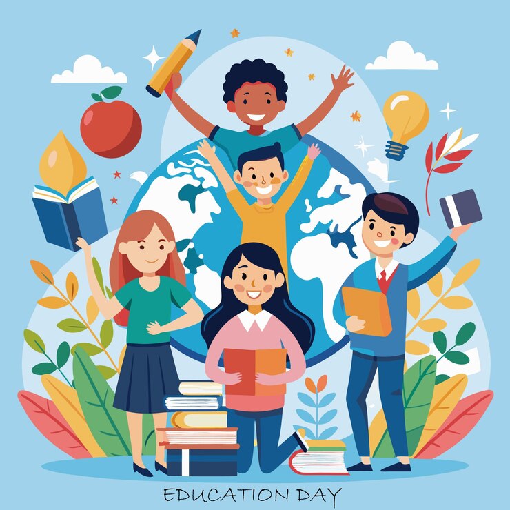 Vector a poster for the elementary school day with children and books
