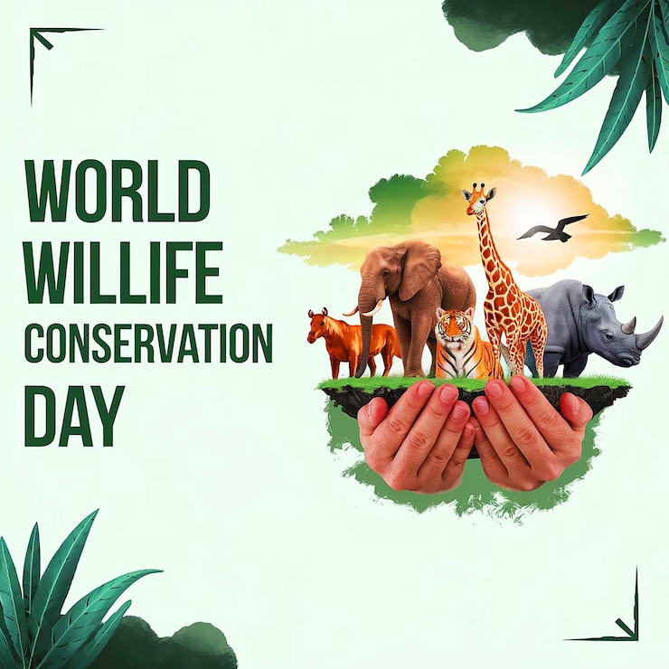Vector a poster for world environmental protection with a hand holding animals