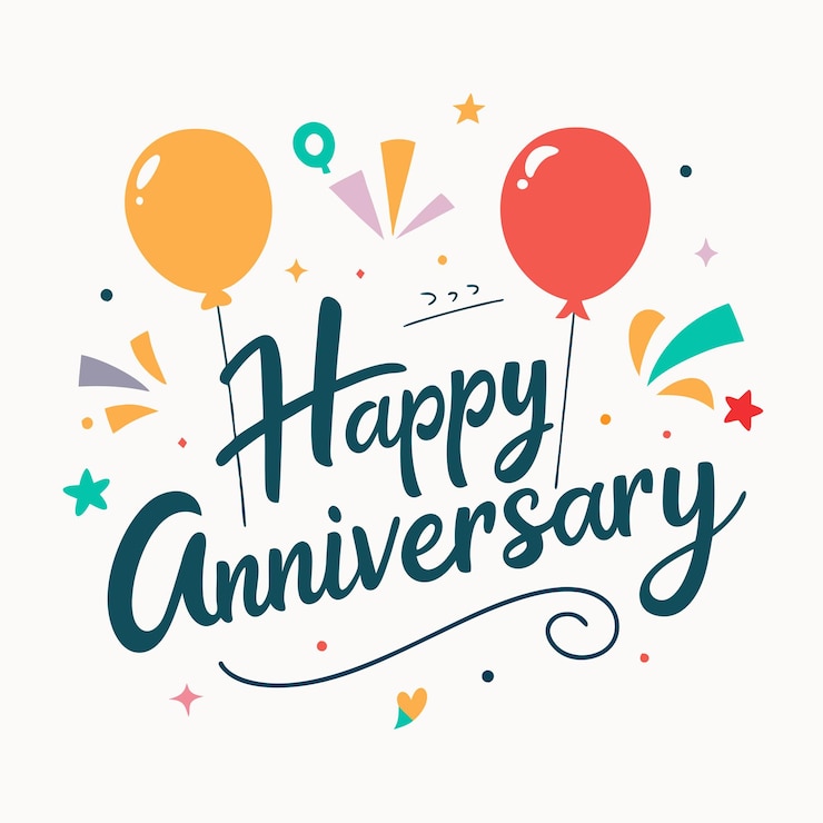 Vector a poster that says happy anniversary in blue and orange