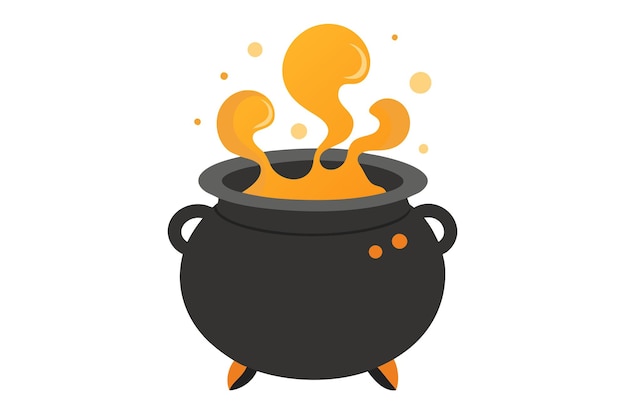 a pot with a flame on it and a black pot with orange flames