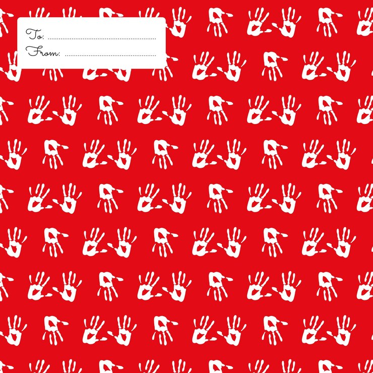 A red background with white handprints