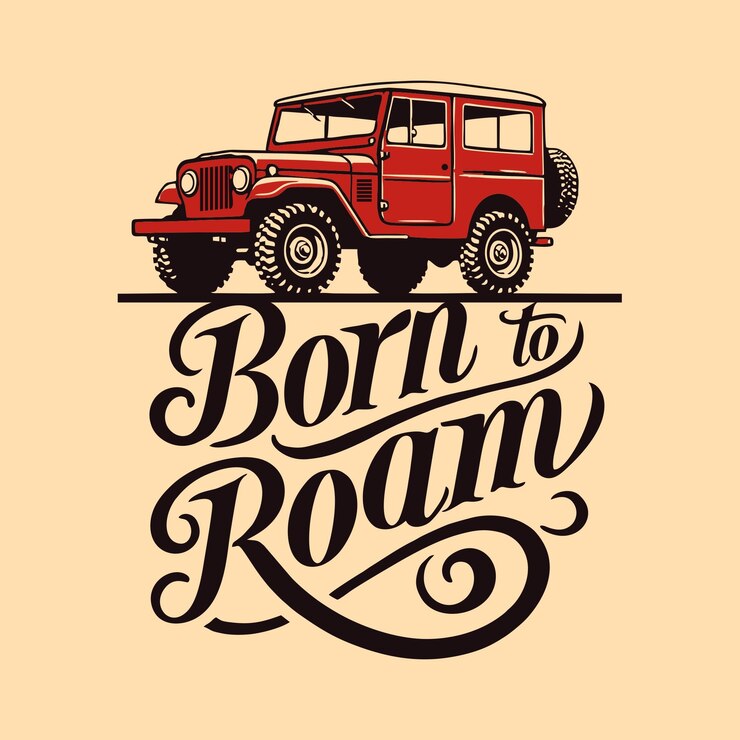 a red jeep with the words born to room on the top