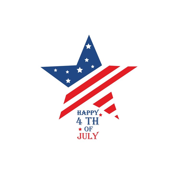 A red, white and blue star with the words happy 4th of july.
