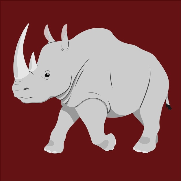 A rhinoceros is walking on a red background.
