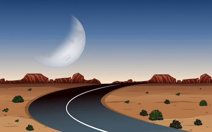 Vector a road at desert night time