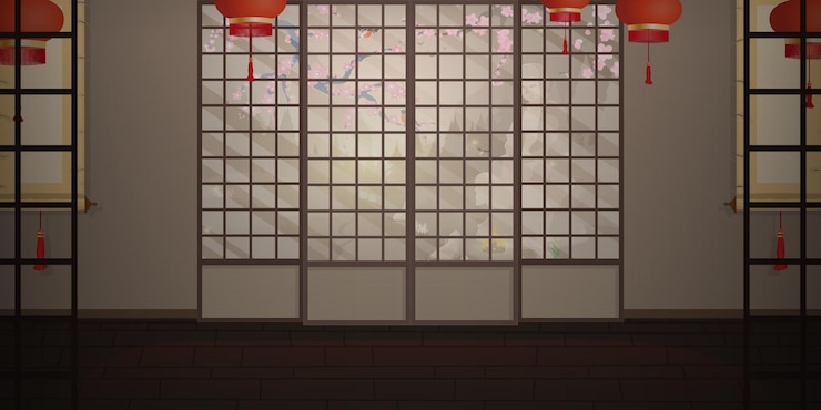 Vector a room with a traditional japanese sliding door cartoon style