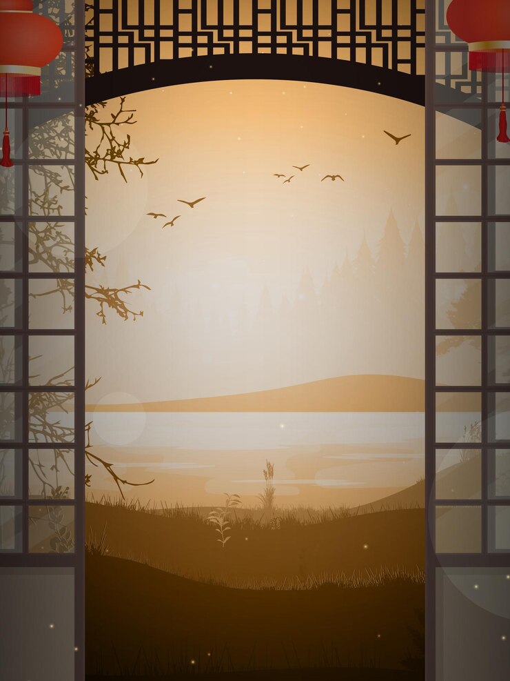 Vector a room with a traditional japanese sliding door horizontal banner vector illustration